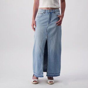 HUNTER & BROWN Raw Hem Denim Midi Skirt XL